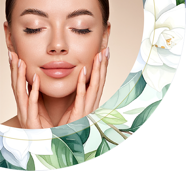 Woman with hands gently on her face